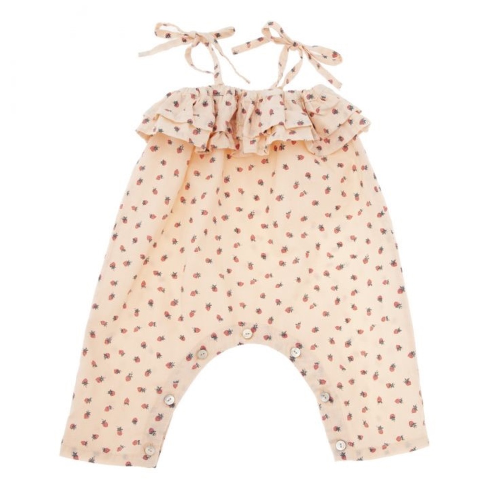Tocoto Vintage Linen and Cotton Strawberry Jumpsuit